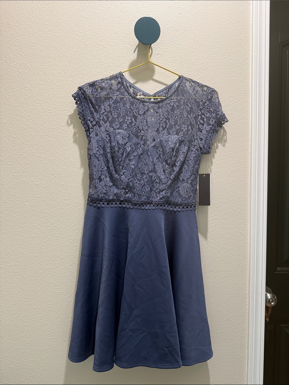 Girls Lace Bodice Fit-and-Flare Dress in Blue